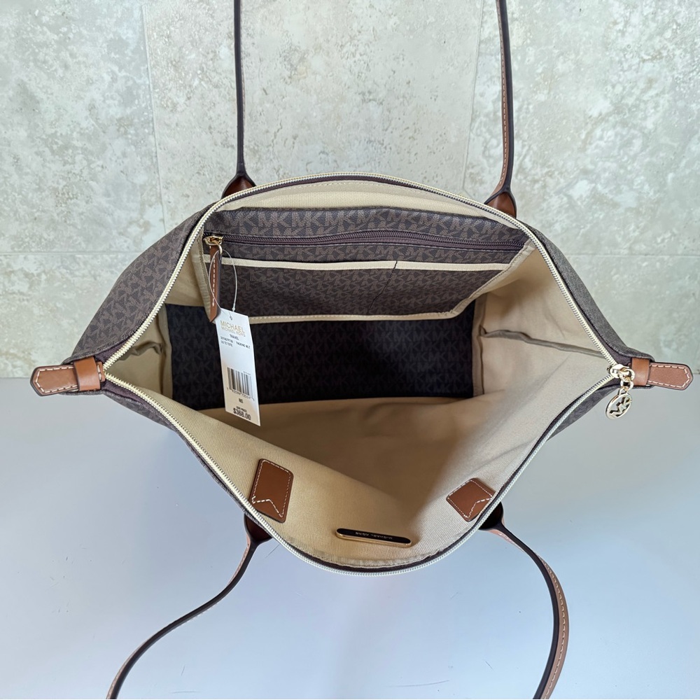 Michael Kors Travel XL Top Zip Tote Shoulder Bag MK Brown Tangerine - Picture 11 of 16